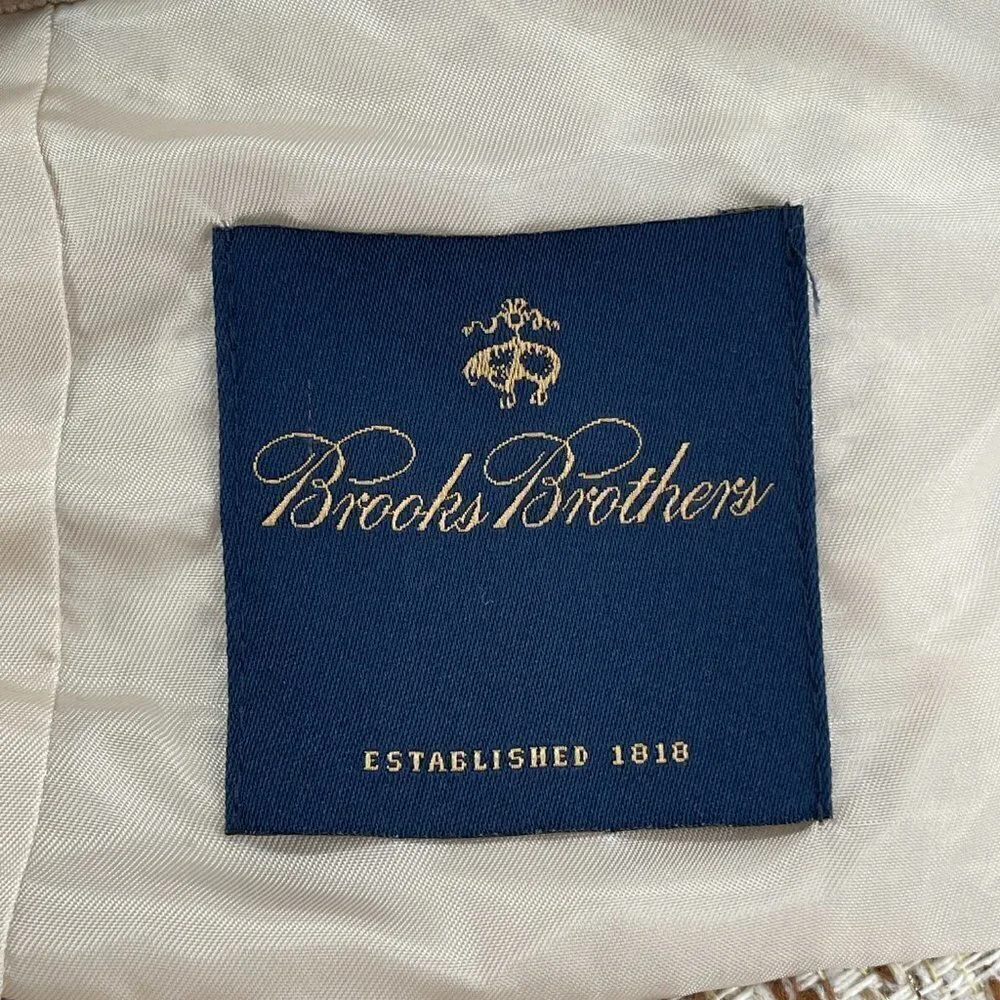 Brooks Brothers Fringed Cream Brown Metallic Nubby Tweed Fitted Career Blazer 12 - Picture 11 of 13